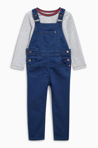 Dark Wash Dungarees With Sporty T-Shirt (3mths-6yrs)